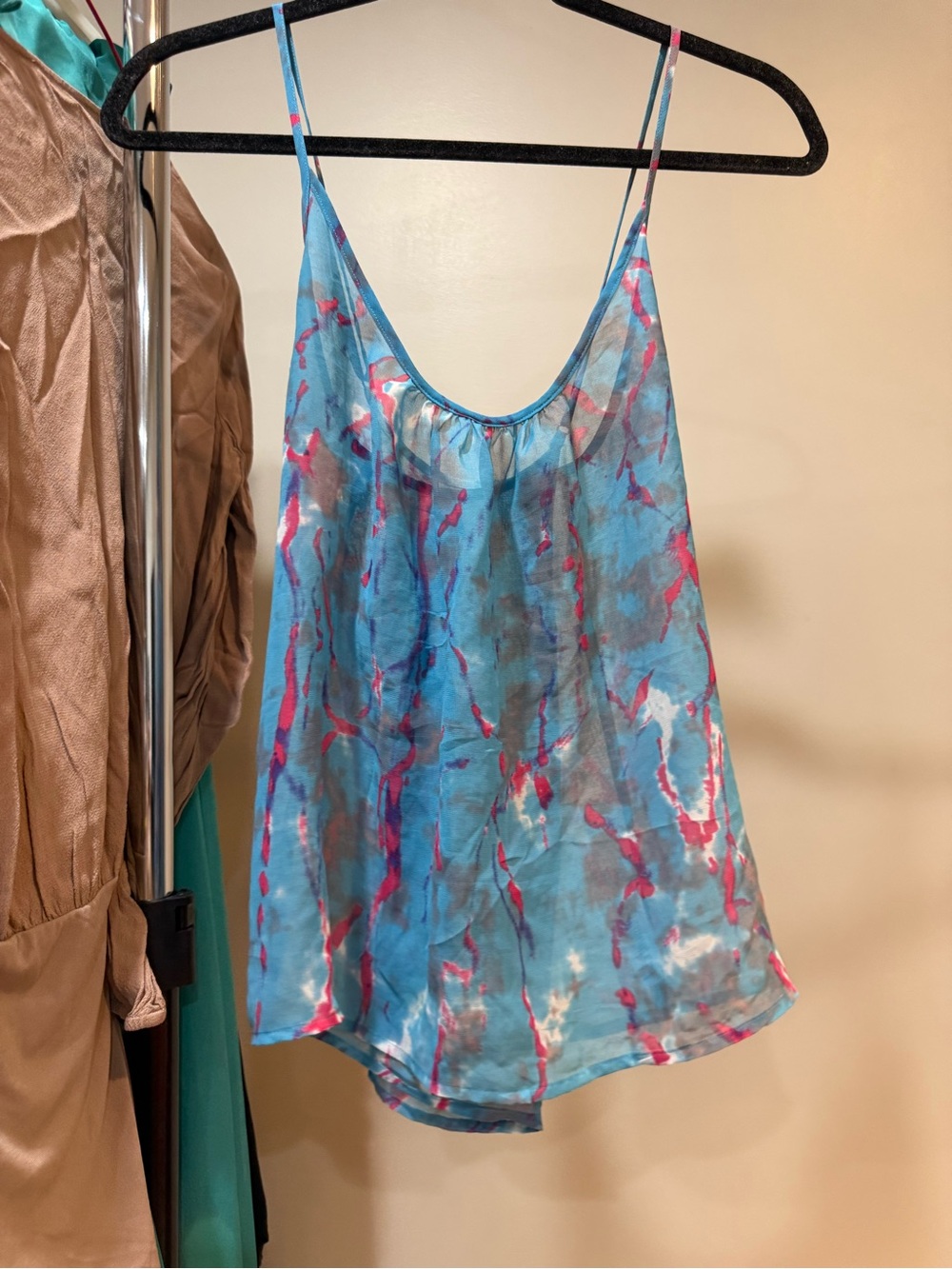 Blue Tie-Dye Spaghetti Strap Tank Top